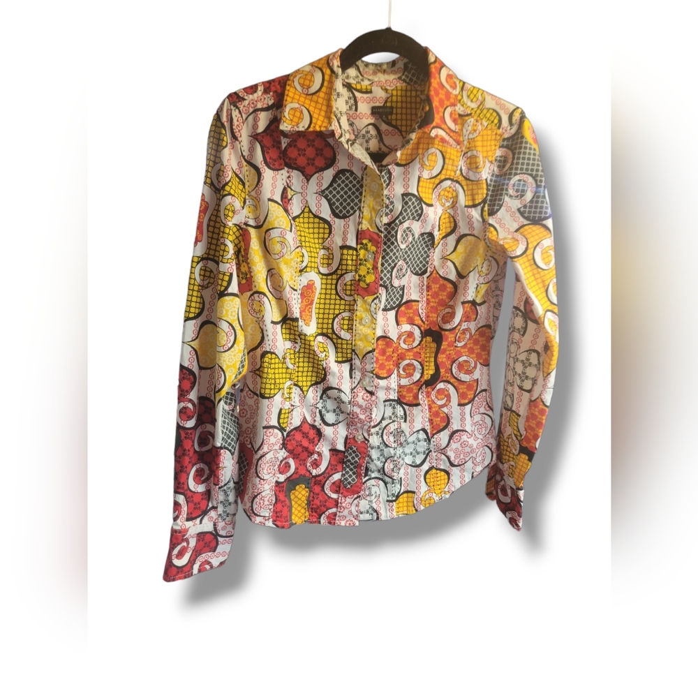 Madison Womens Multi Color Floral Button Down Shirt Top Blouse
